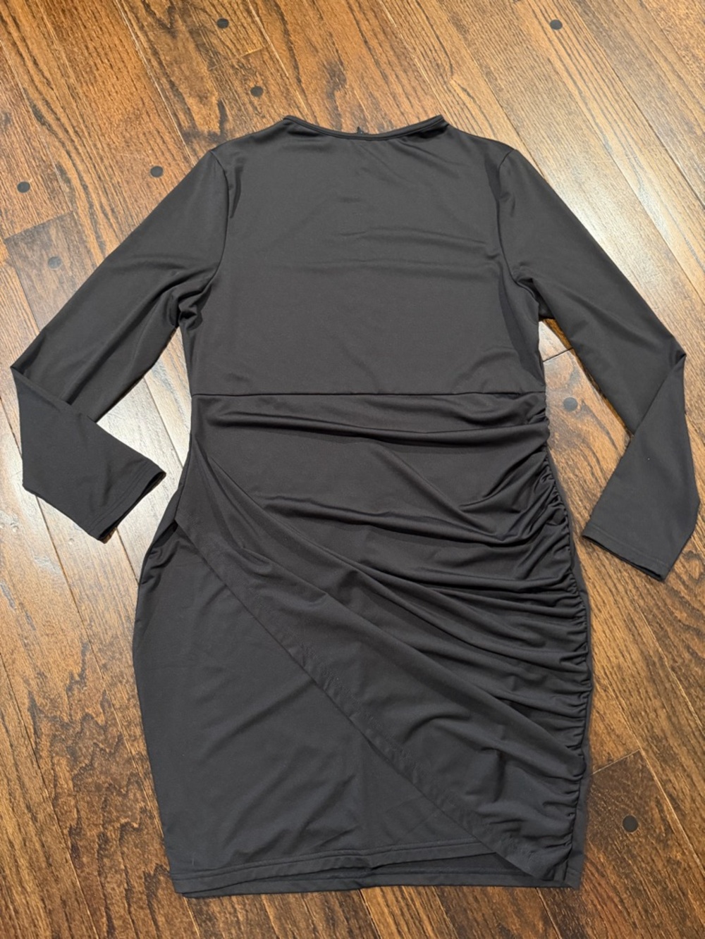 Women's Black Ruched Side Dress - Classic Long Sleeve